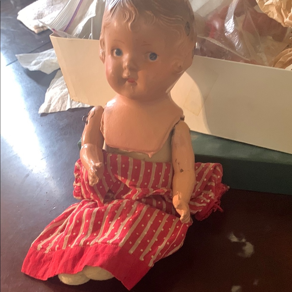 Vintage Doll with Red Dress